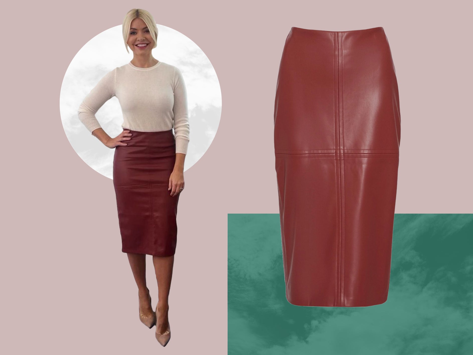 Holly willoughby green shop leather skirt this morning